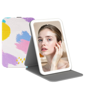 FUNTOUCH Travel Lighted Makeup Mirror front view with PU leather cover