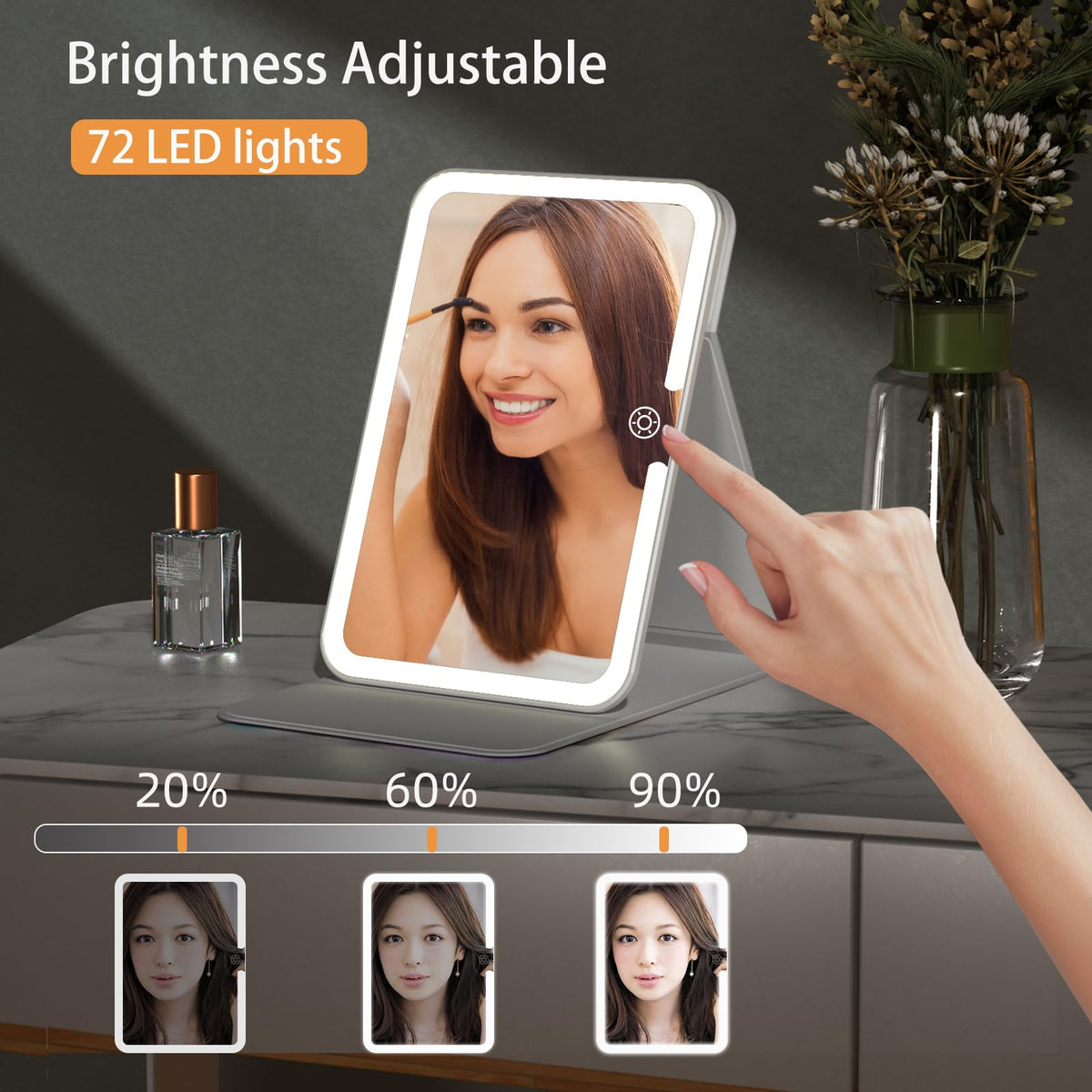 FUNTOUCH Travel Lighted Makeup Mirror in a cosmetic bag