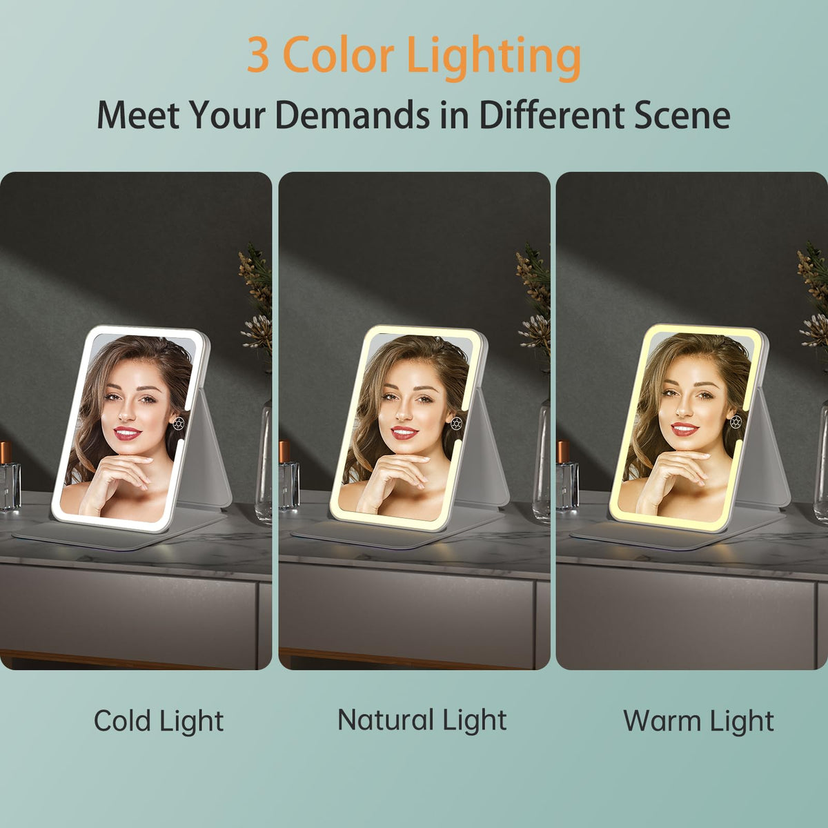 FUNTOUCH Travel Lighted Makeup Mirror side view showing adjustable stand