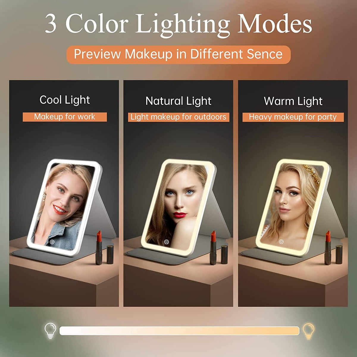 FUNTOUCH Travel Lighted Makeup Mirror with adjustable brightness feature