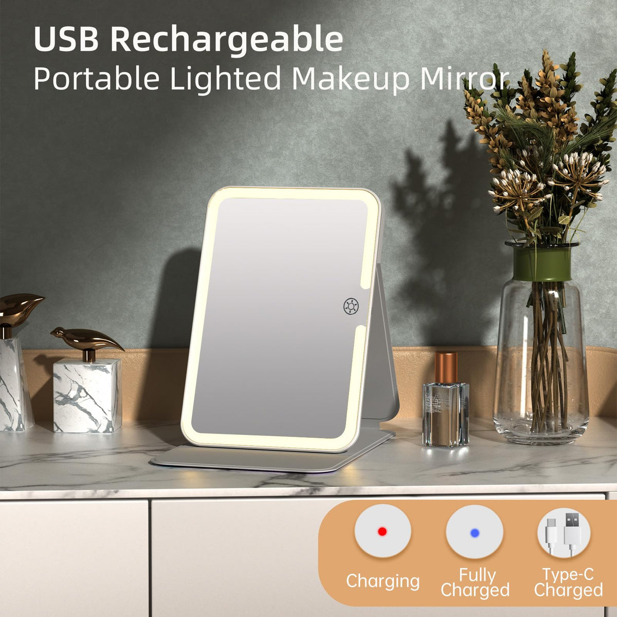 FUNTOUCH Travel Lighted Makeup Mirror with touch sensor button