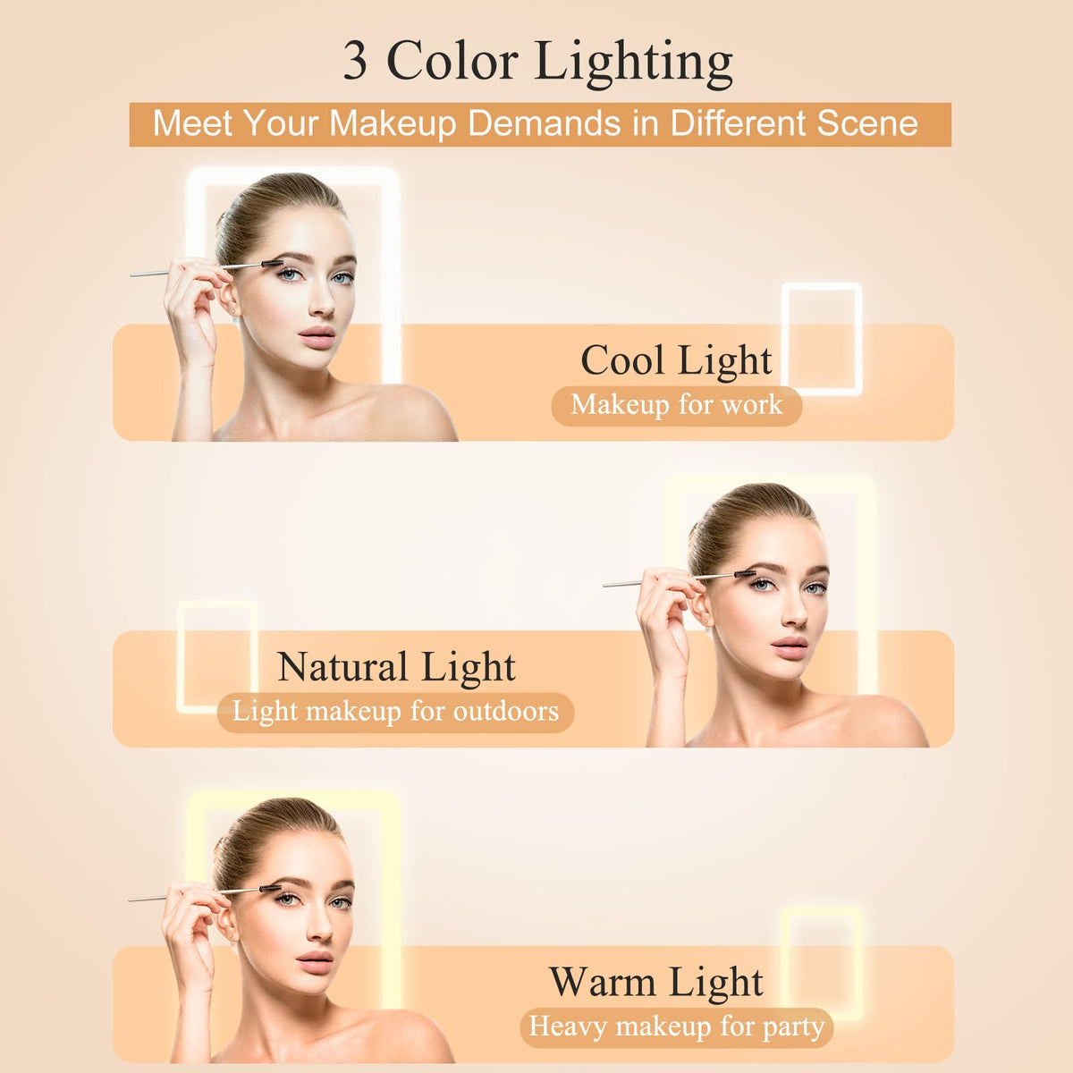 FUNTOUCH Travel Makeup Mirror displaying warm light setting