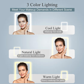 FUNTOUCH Travel Makeup Mirror open view displaying three colour lights