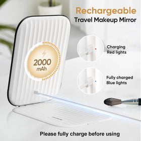 FUNTOUCH Travel Makeup Mirror showing touch screen and lighting