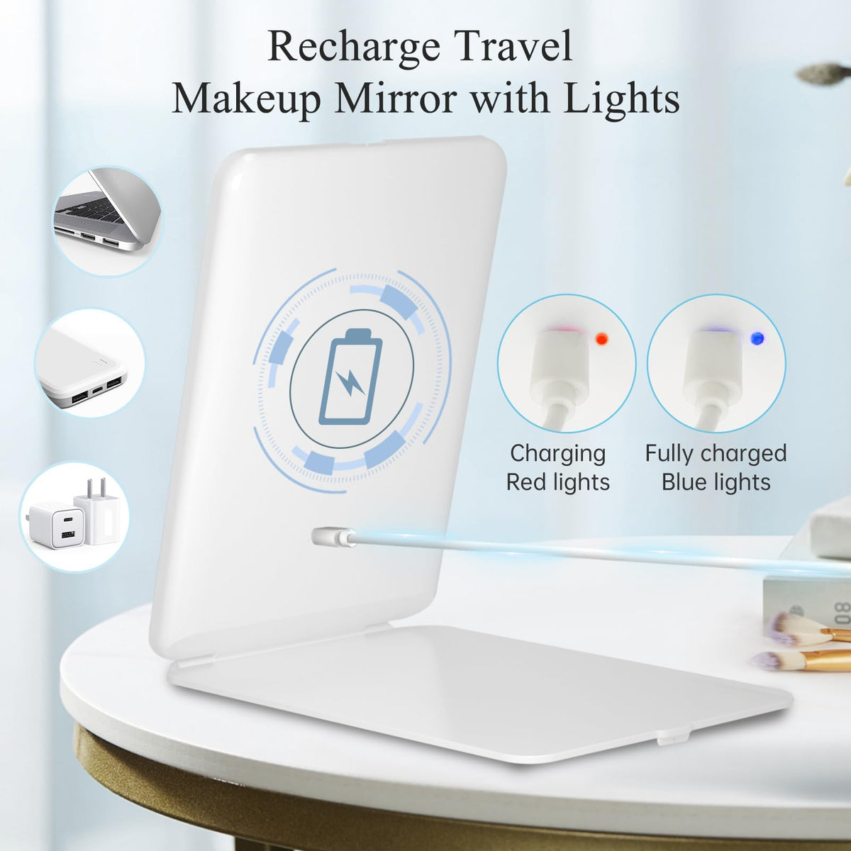 FUNTOUCH Travel Makeup Mirror side view showing compact design