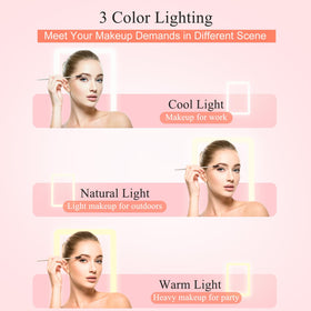 FUNTOUCH Travel Makeup Mirror with warm, cool, and white lights