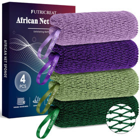 FUTRICREAT 4 Pack African Net Sponge in lavender, purple, sage green and forest green