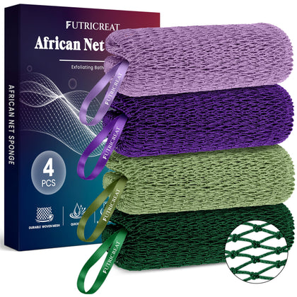 FUTRICREAT 4 Pack African Net Sponge in lavender, purple, sage green and forest green