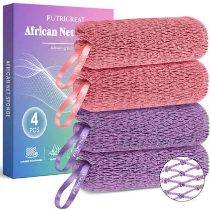 FUTRICREAT African Net Sponge 4 Pack in pink and purple colours