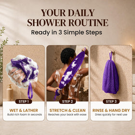 FUTRICREAT African Net Sponge displaying rich lather with body wash