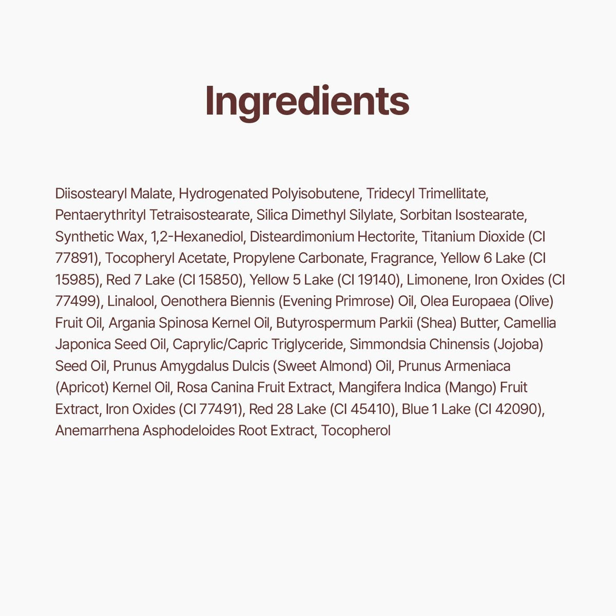 fwee 3D Voluming Gloss Vanilla 70% ingredients list