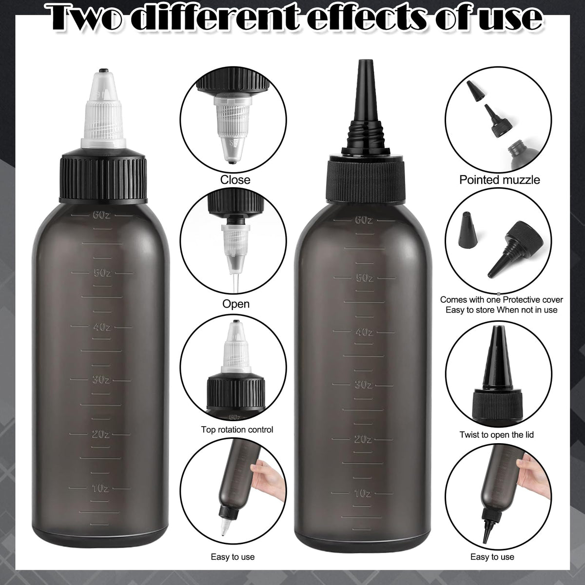 FXSPLCZ applicator bottles with four different caps