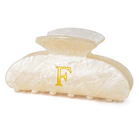 Fycert Initial Hair Clip Gold F front view with glitter