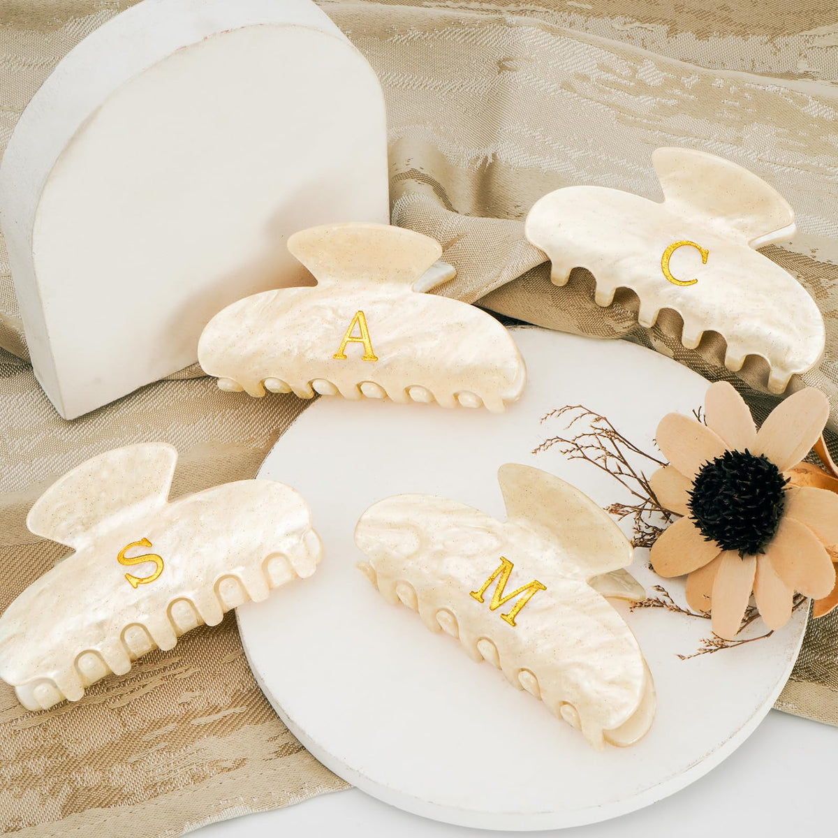 Fycert Initial Hair Clip Gold with initial J on a stylish background