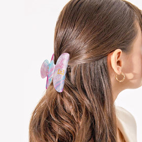Fycert Initial Hair Clip Lavender on a model's hair