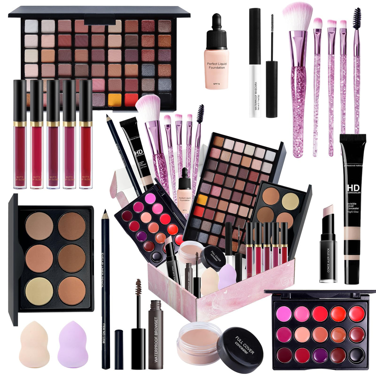Fynqwor Makeup Set Full Kit including eyeshadow palette and lip gloss