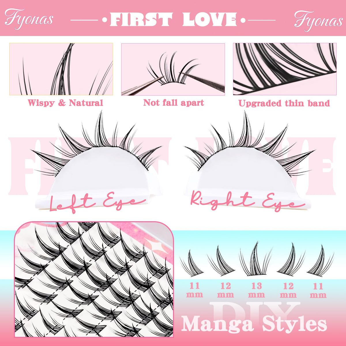 Fyonas Manga Lash Clusters on model showcasing eye makeup
