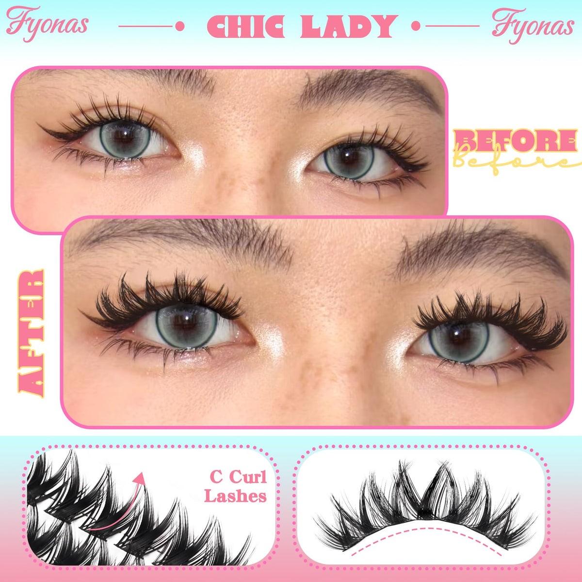 Fyonas Wispy Cluster Eyelash Extensions close-up of 12mm lashes