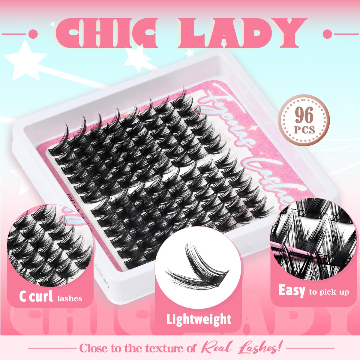 Fyonas Wispy Cluster Eyelash Extensions close-up of 16mm lashes
