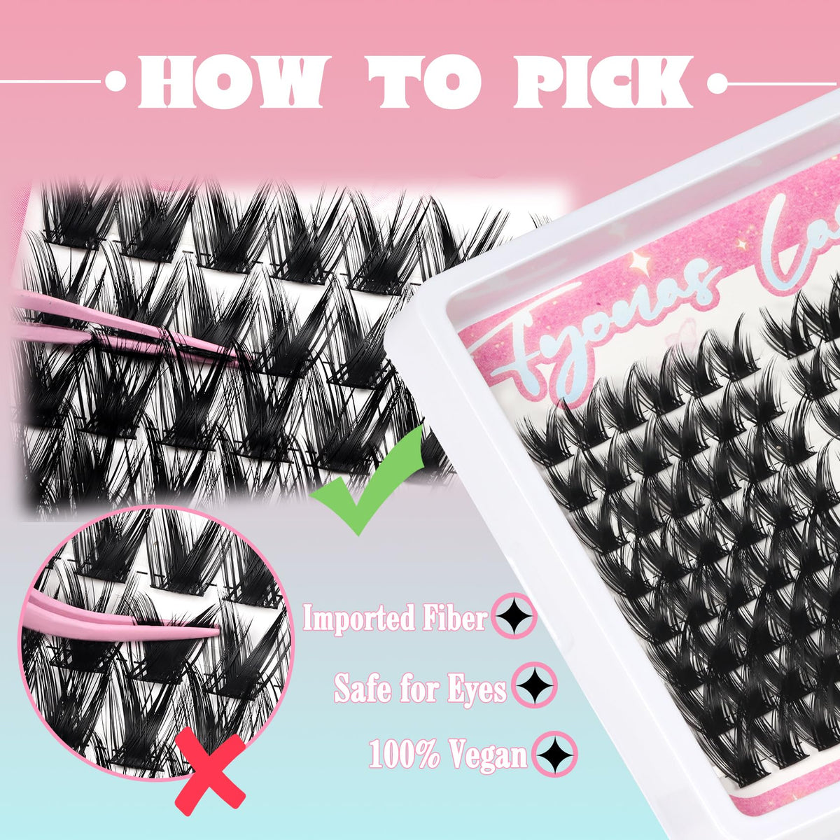 Fyonas Wispy Cluster Eyelash Extensions with applicator tools