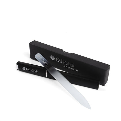 G.Liane Crystal Nail File double-sided glass front view, Rainbow Black