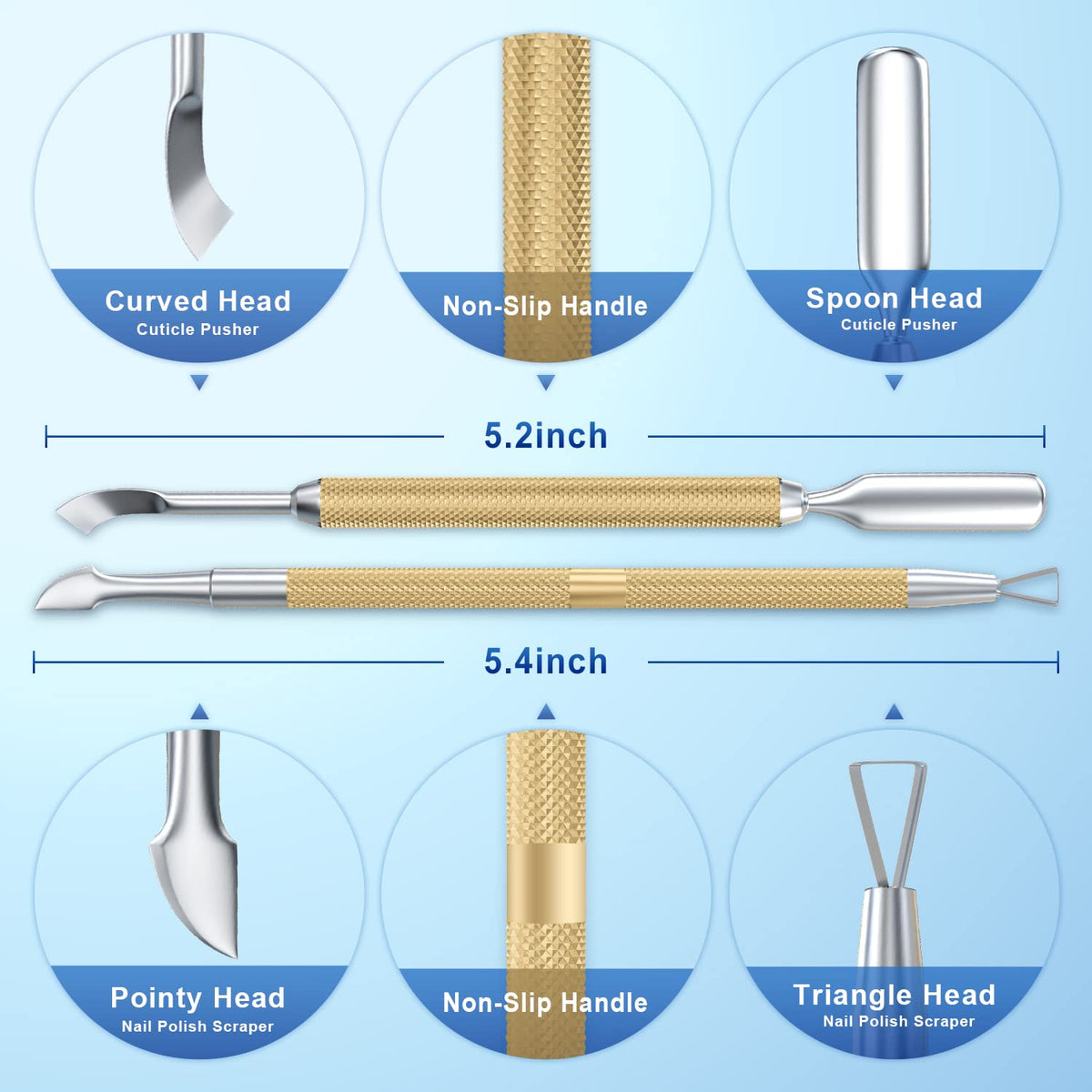 GA&EN Cuticle Pusher Tool Set showing four functional heads