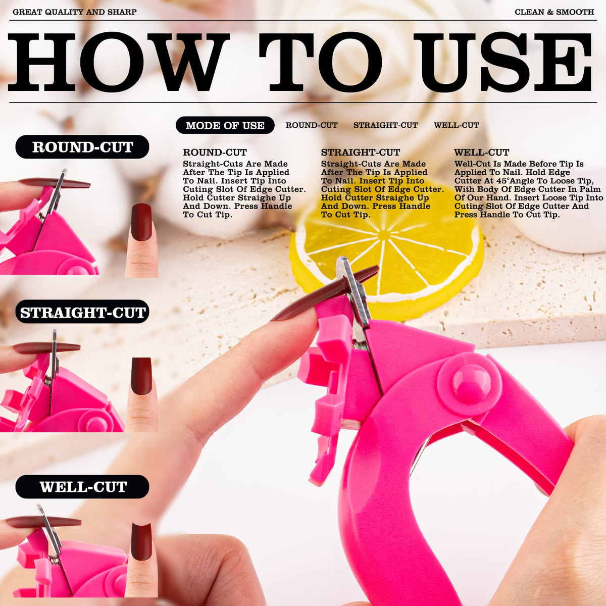 GA&EN Hot Pink Acrylic Nail Clipper side view showing adjustable angles