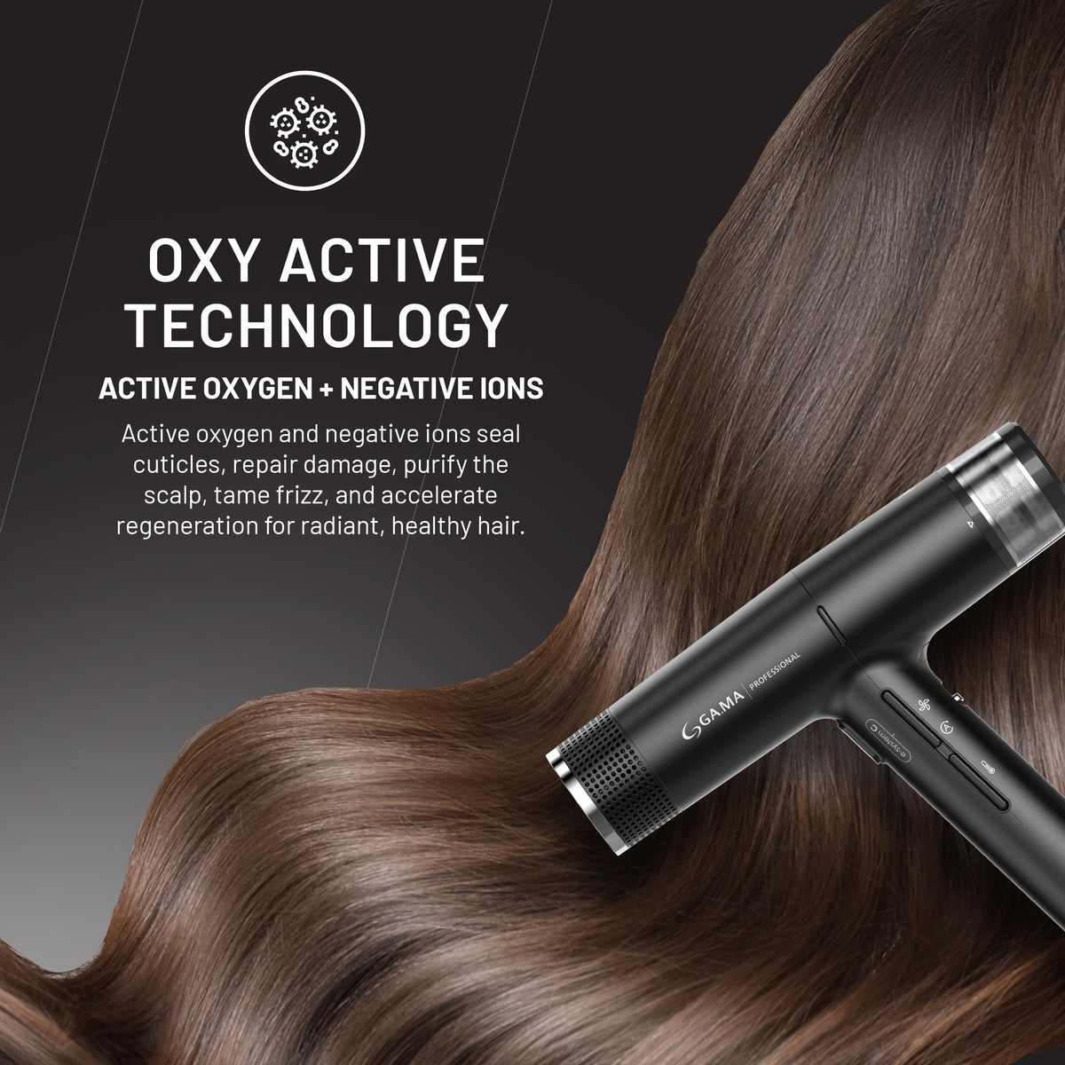 GA.MA iQ1 Perfetto Hair Dryer LED display close-up