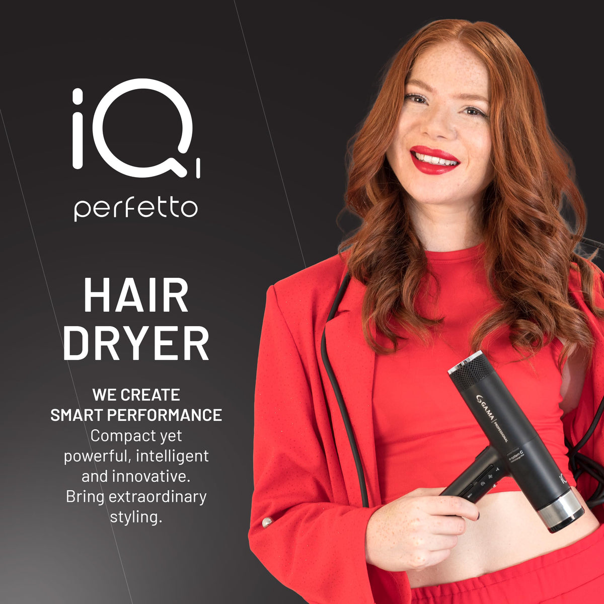 GA.MA iQ1 Perfetto Hair Dryer side view showing design