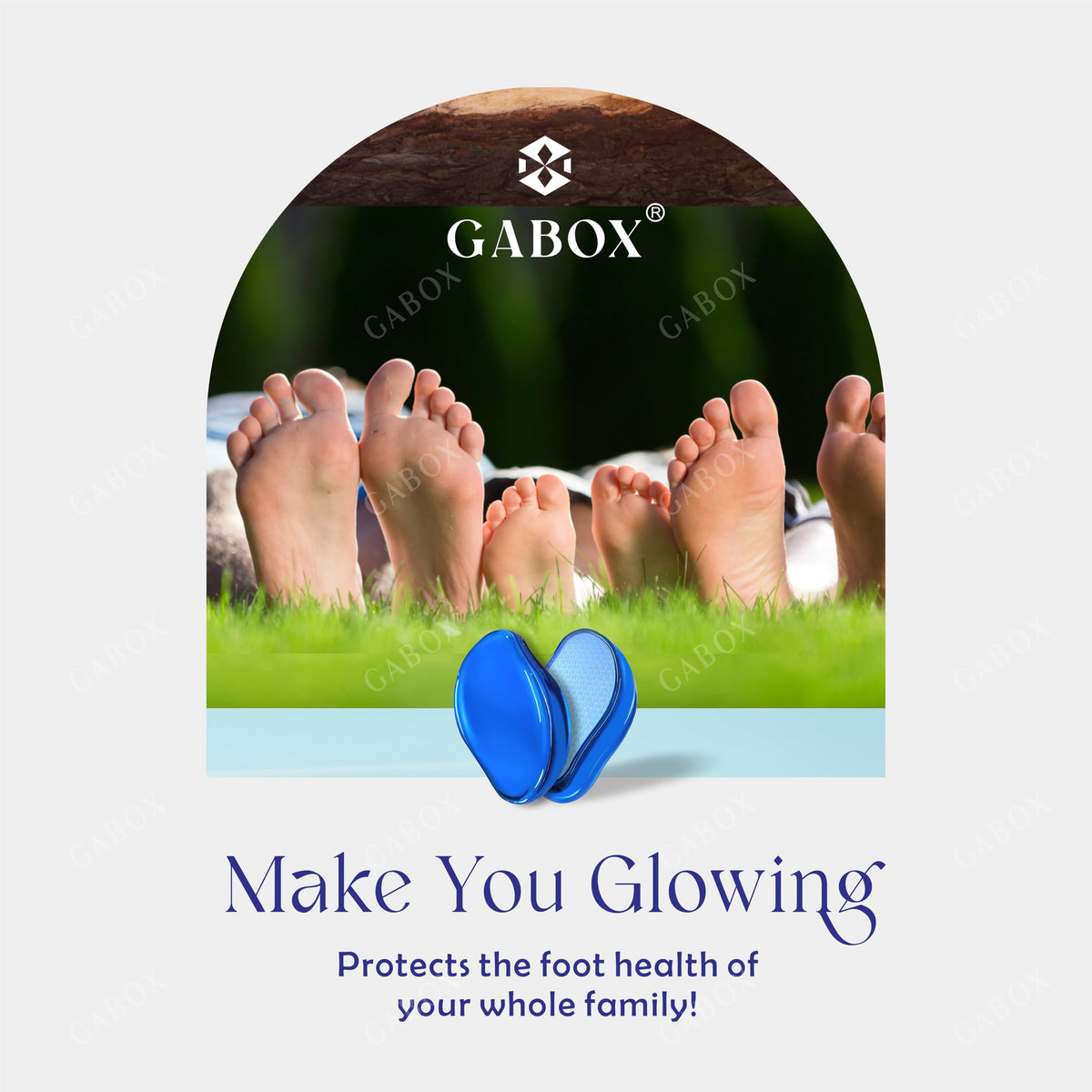 GABOX foot file displayed with a background of spa accessories
