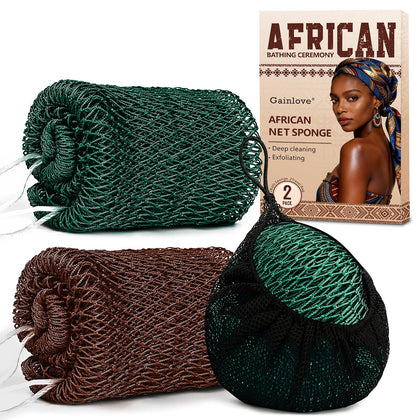 Gainlove African Net Sponge Dark Brown and Dark Green front view