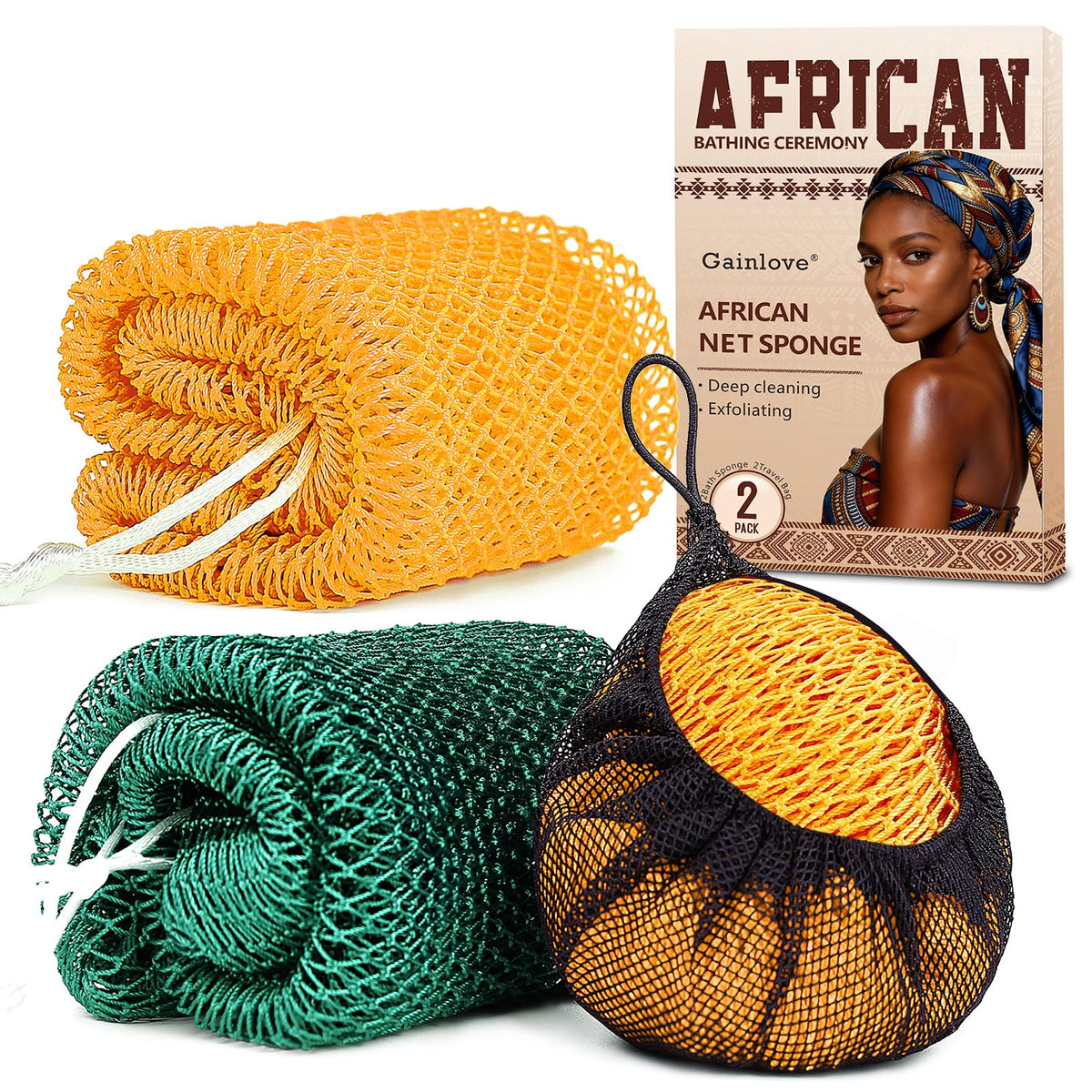 Gainlove African net sponge yellow and dark green front view