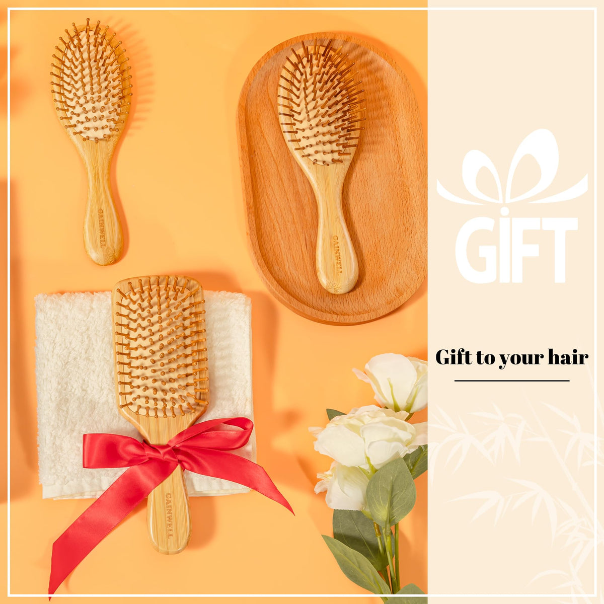 GAINWELL Bamboo Hair Brush demonstrating ergonomic handle