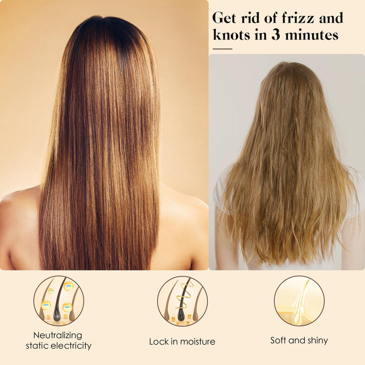 GAINWELL Bamboo Hair Brush in use on long hair