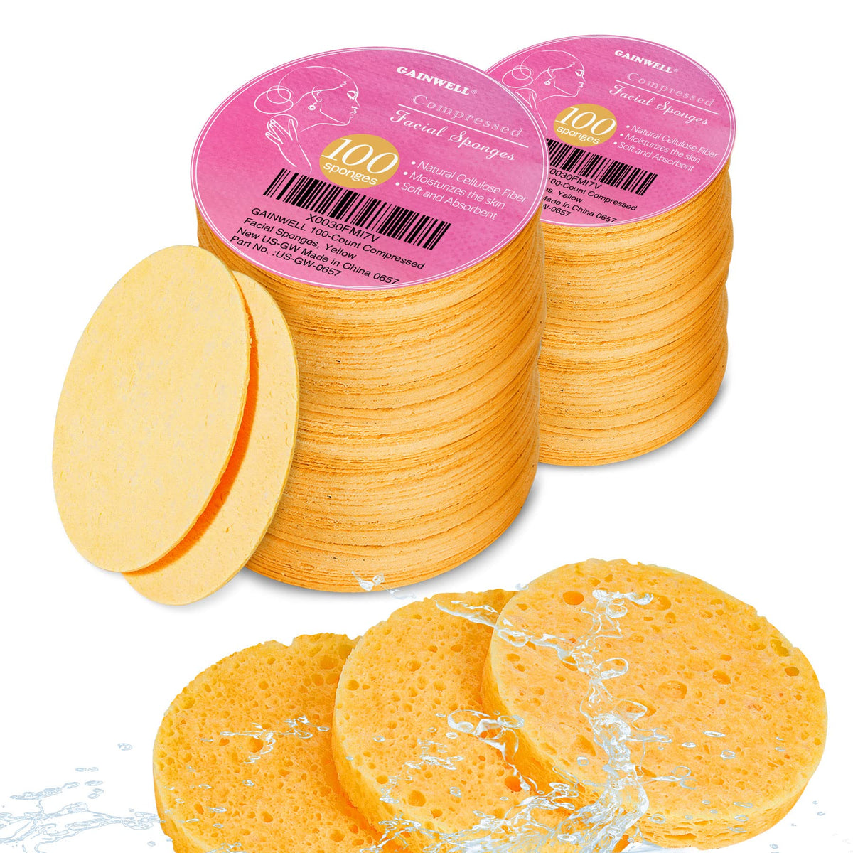 GAINWELL Compressed Facial Sponges yellow pack front view