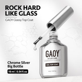 GAOY 16ml Glassy Gel Top Coat bottle with brushed stainless steel design