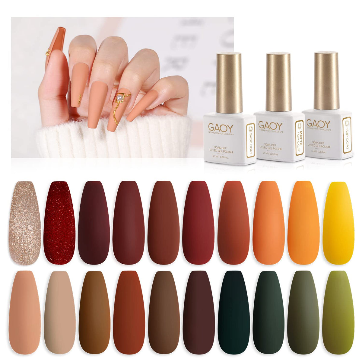 GAOY 23 Pcs Fall Gel Nail Polish Set with 20 colours and top coats