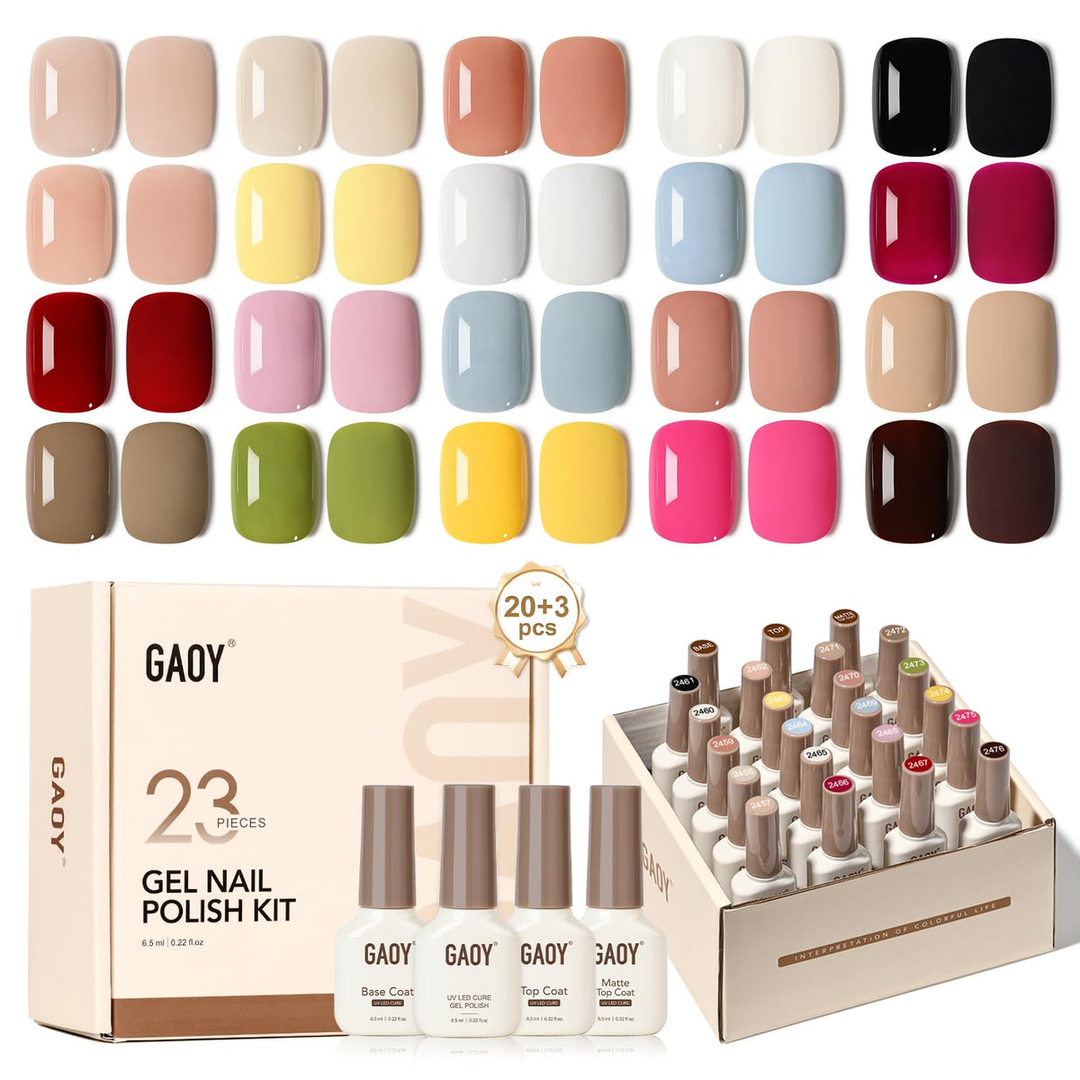 GAOY 23 Pcs Gel Nail Polish Kit with various colours