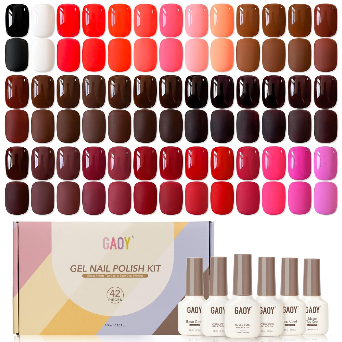 GAOY 42 Pcs Gel Nail Polish Set with 39 colours and top coats