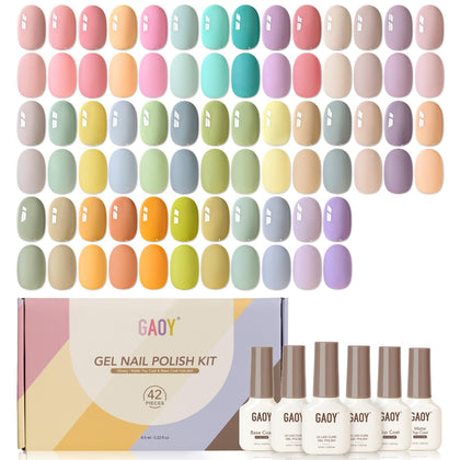 GAOY 42 Pcs Gel Nail Polish Set with 39 pastel colours front view