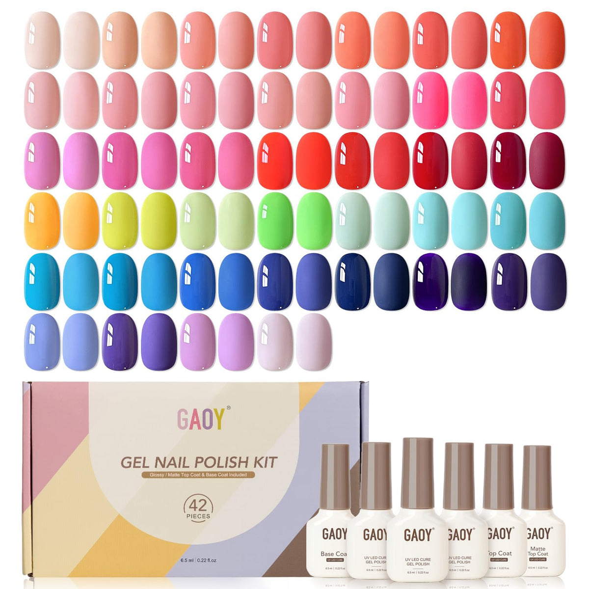 GAOY 42 Pcs Gel Nail Polish Set with 39 summer colours front view