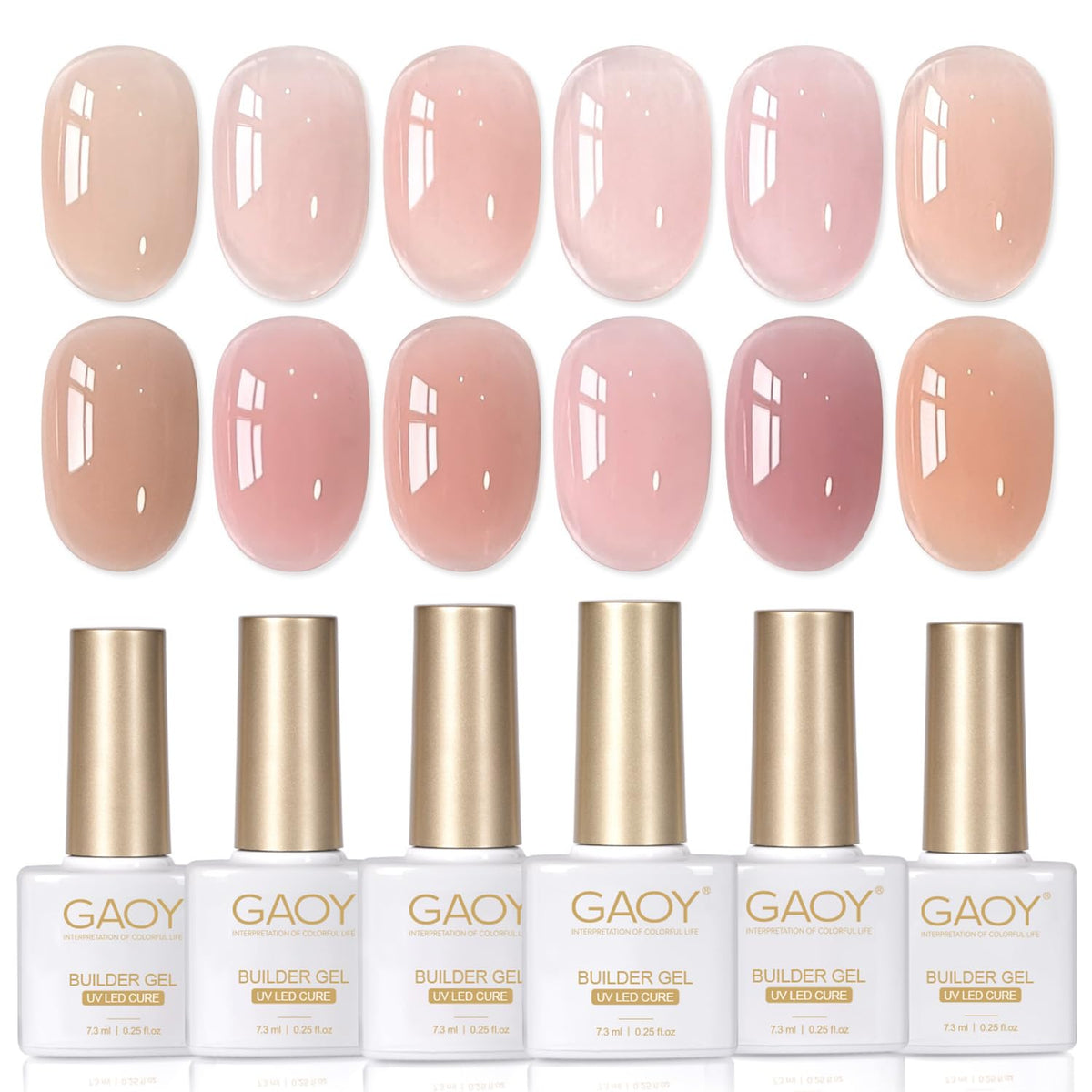 GAOY 6 Colours Builder Gel Set front view with all six shades