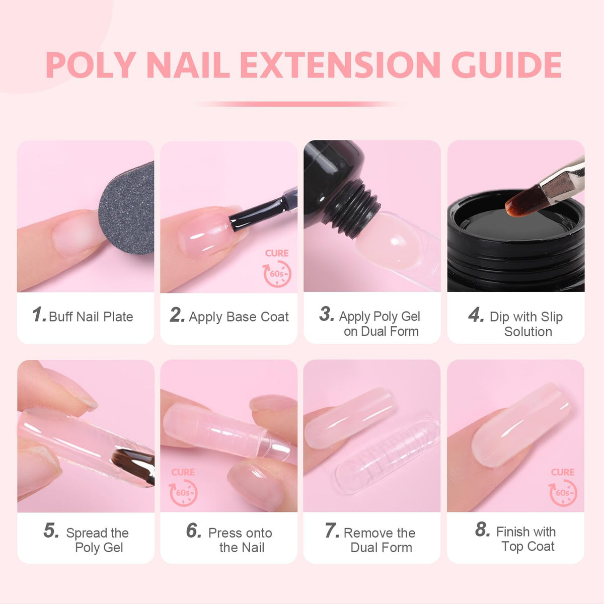 GAOY 60g Pink Poly Gel nail extension example