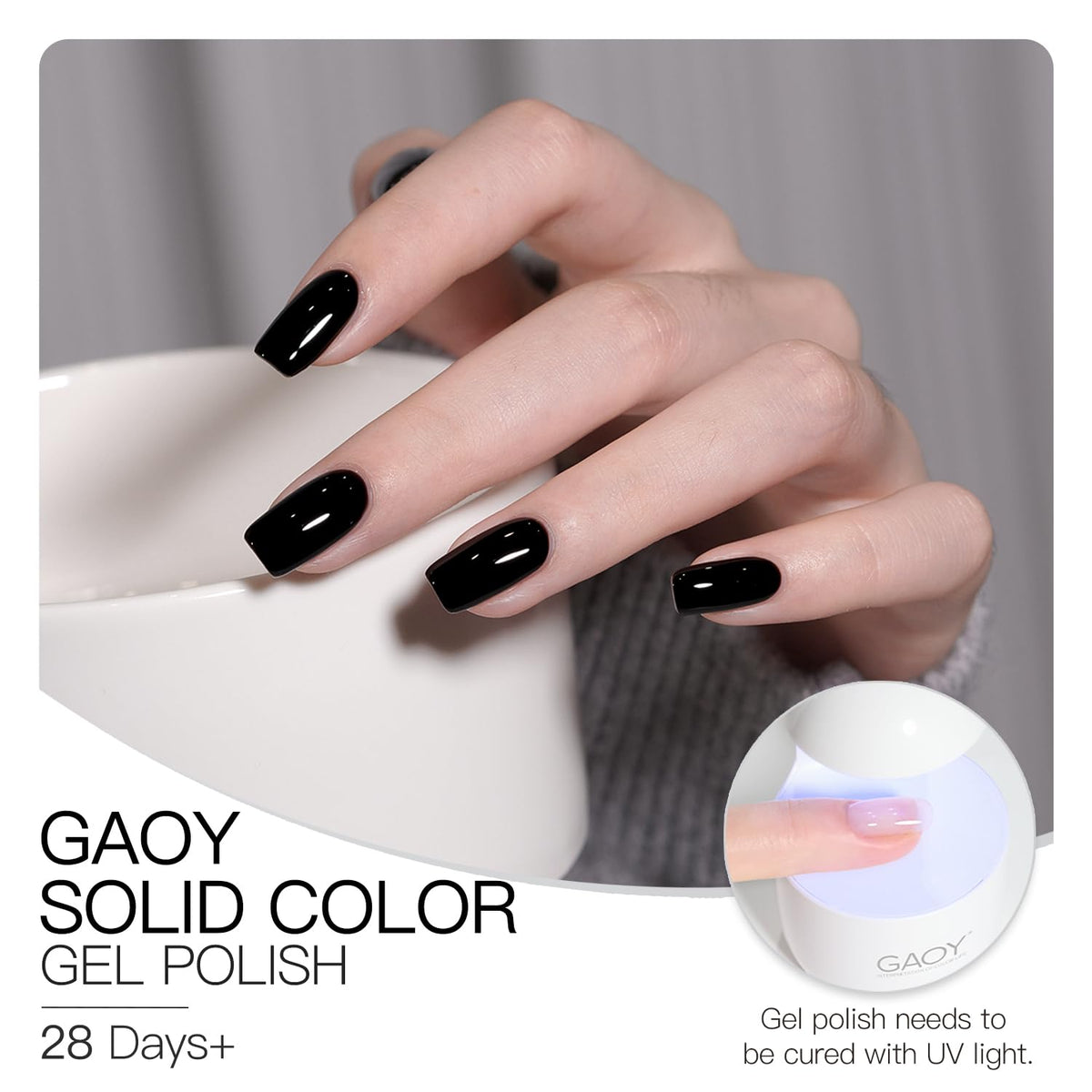 GAOY Black Gel Nail Polish 16ml in nail art setup