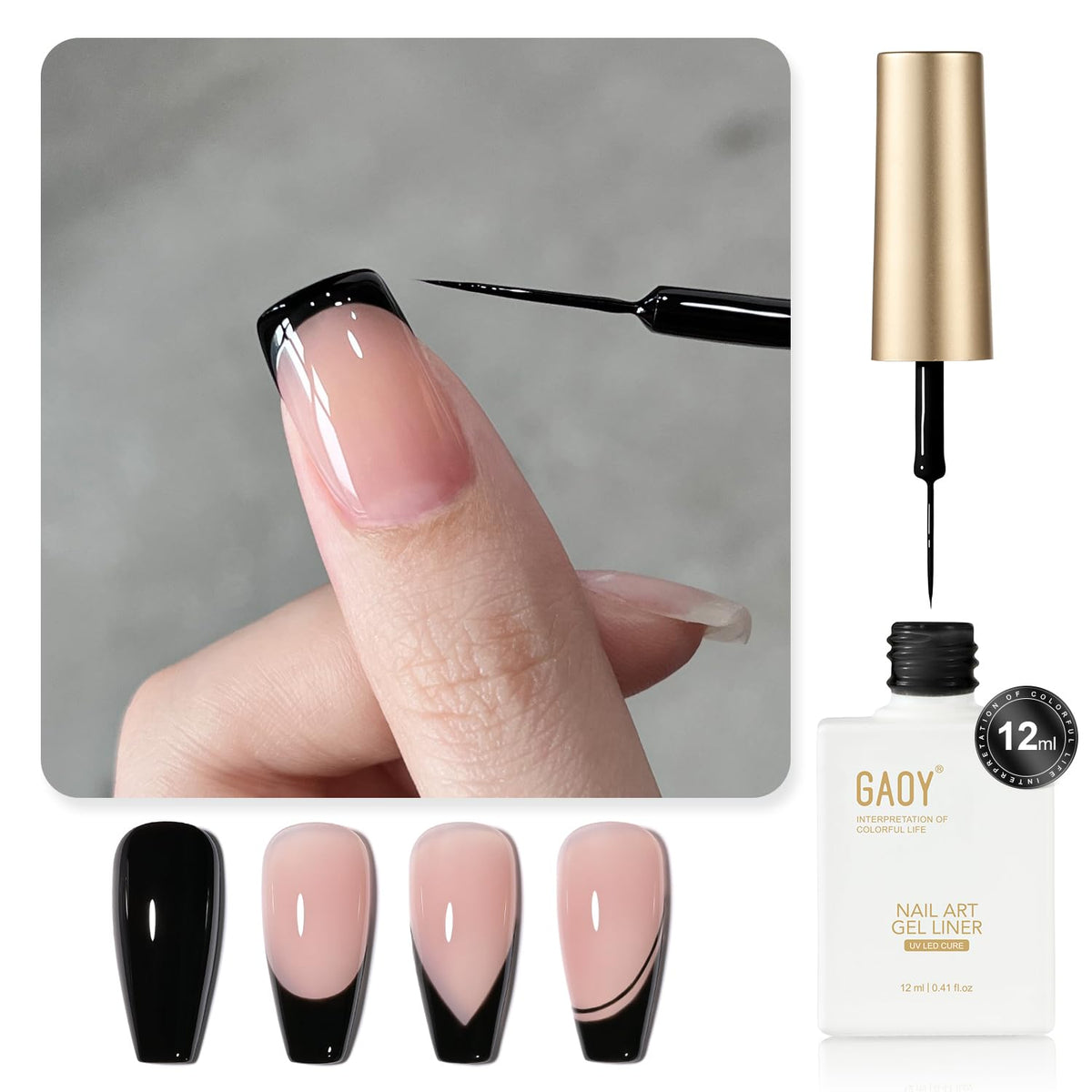 GAOY Black Swirl Gel Nail Polish 12ml front view