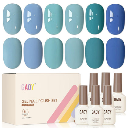 GAOY Blue Gel Nail Polish Set with six colours displayed