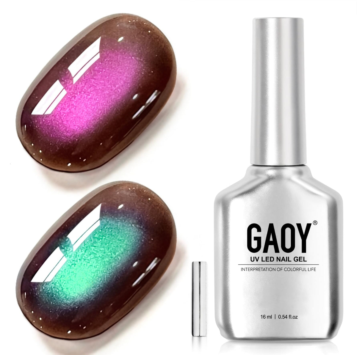 GAOY Brown Glassy Cat Eye Gel Nail Polish 16ml bottle front view