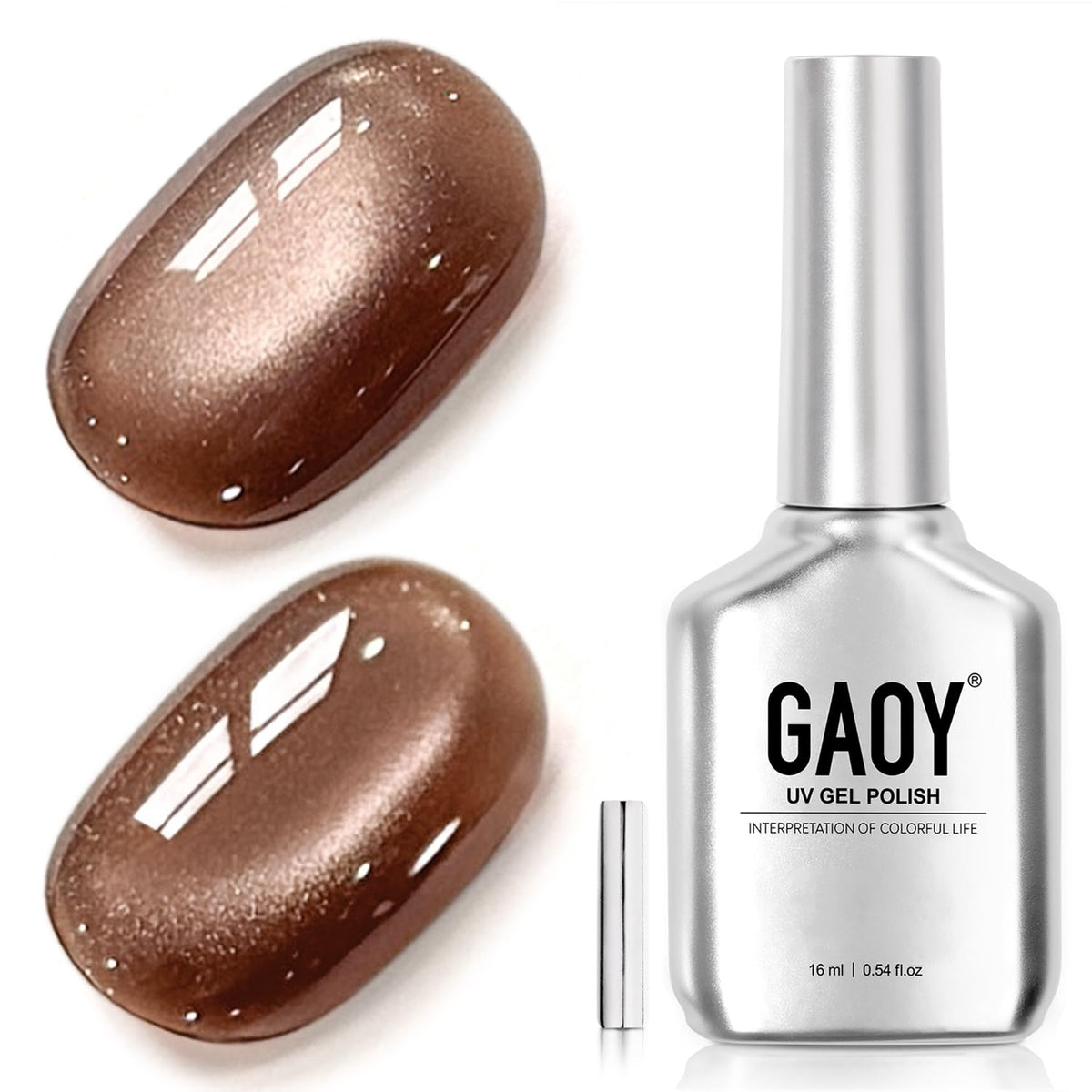 GAOY Brown Glassy Cat Eye Gel Nail Polish 16ml front view
