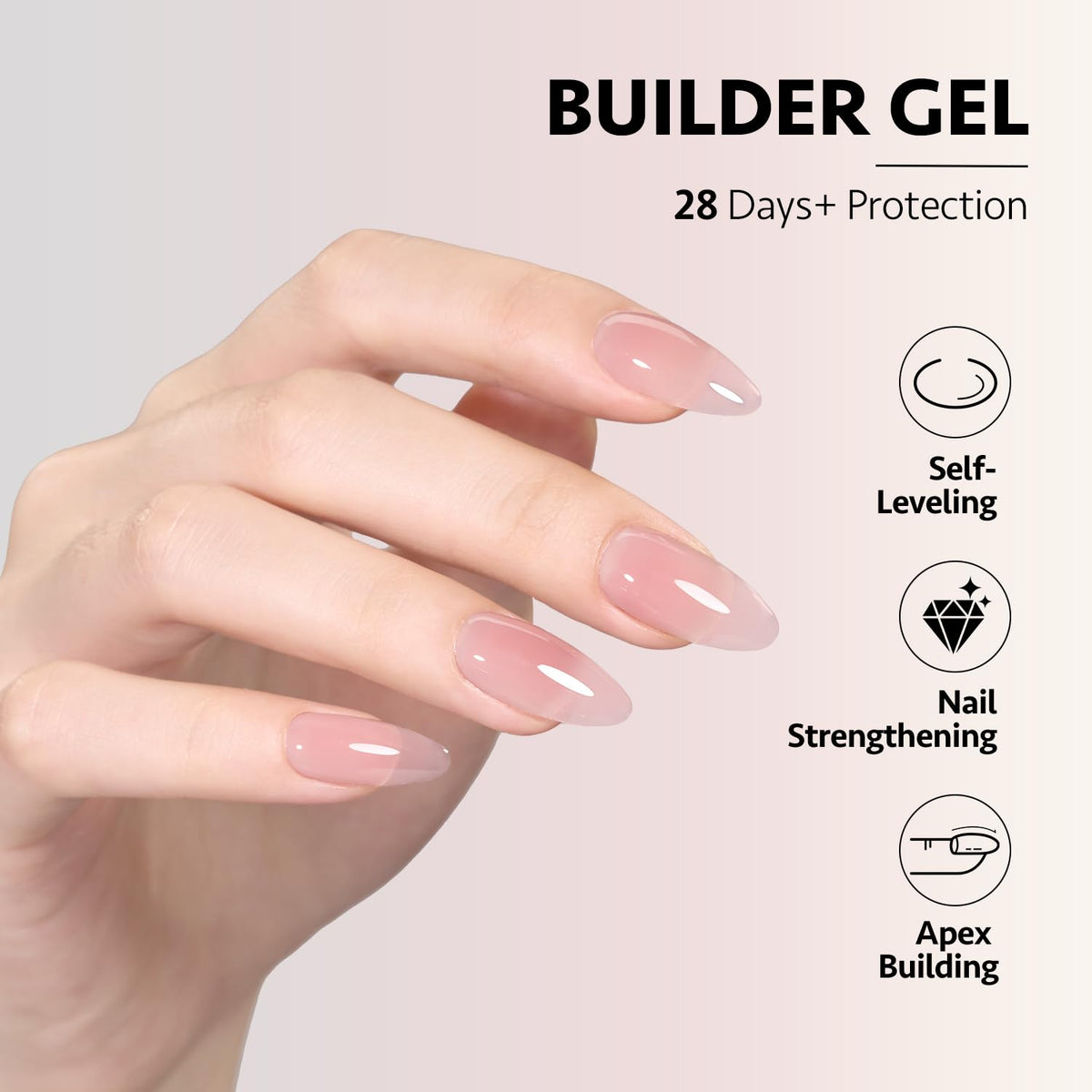 GAOY builder gel in pink shade displayed on a nail