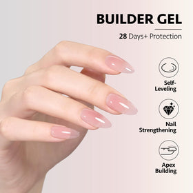 GAOY builder gel in pink shade displayed on a nail